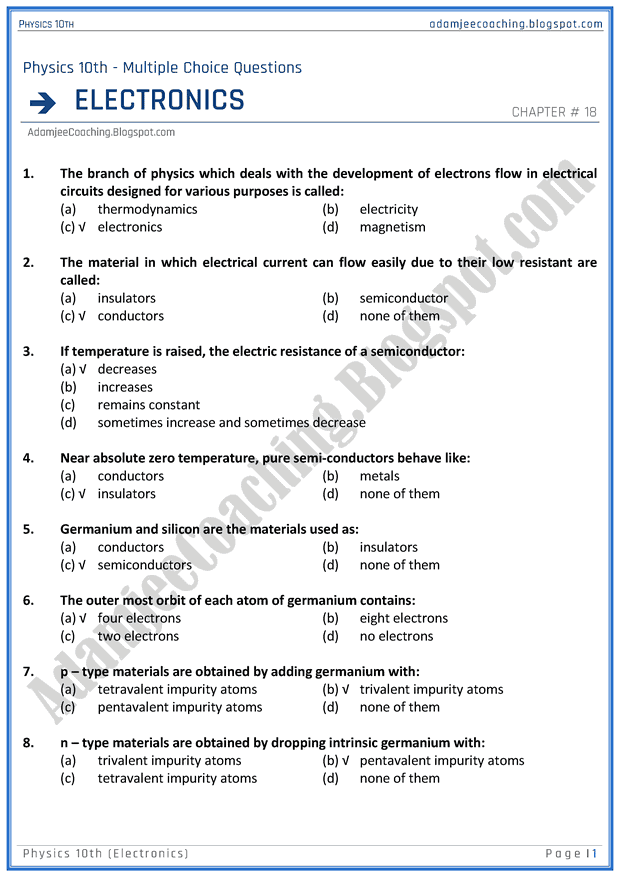 Adamjee Coaching Electronics MCQs Physics 10th adamjee-coaching-electronics-mcqs-physics-10th
