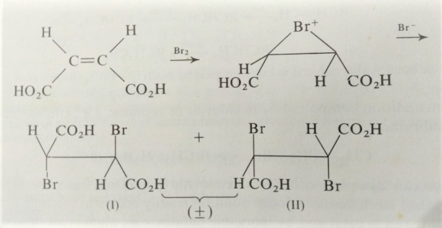 Stereochemistry of halogen addition to alkenes, Stereochemistry of halogen