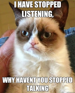 grumpy cat talking, grumpy cat why haven't you stopped talking, grumpy cat i have stopped listening