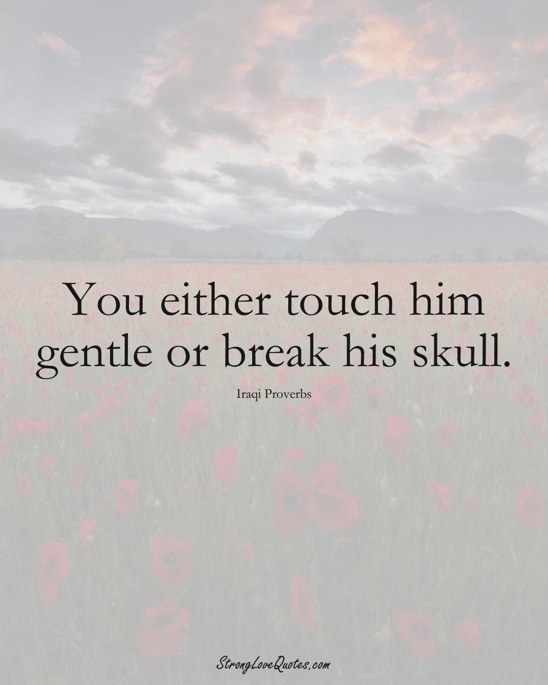 You either touch him gentle or break his skull. (Iraqi Sayings);  #MiddleEasternSayings