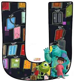 Alfabeto de Mike, Sully y Boo con las Puertas de Monsters S. A. 