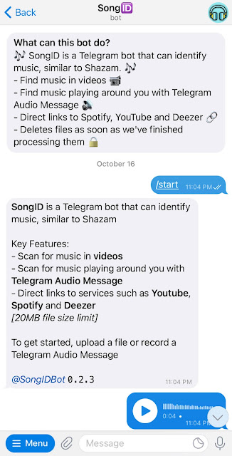 Find music with SongID bot on Telegram