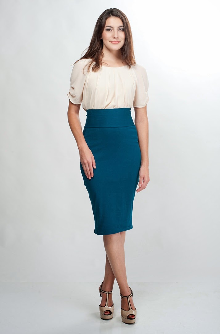 Teal High Waisted Pencil Skirt by Many Belles Down - Fashion Trends For All