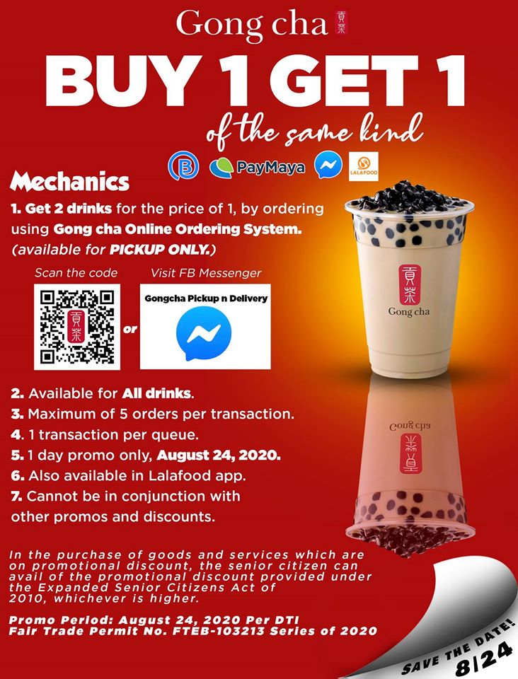 Manila Shopper Gong cha Buy1 Get1 Promo Aug 24 2020