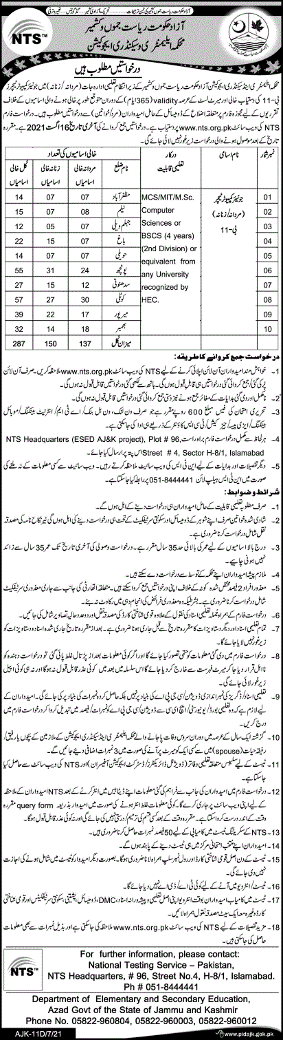 AJK teaching jobs NTS