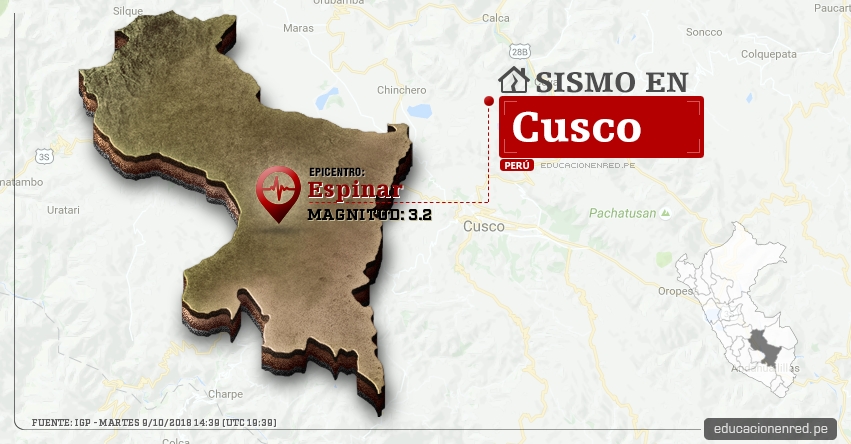 Temblor en Cusco de magnitud 3.2 (Hoy Martes 9 Octubre 2018) Sismo EPICENTRO Espinar - Yauri - Huayhuahuasi - IGP - www.igp.gob.pe