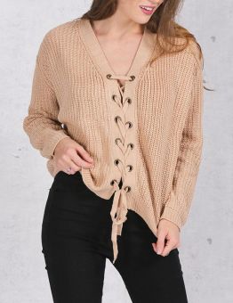 Front Lace Up Knitted Sweater for Women