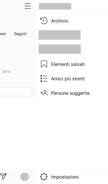 Instagram per Android Menu