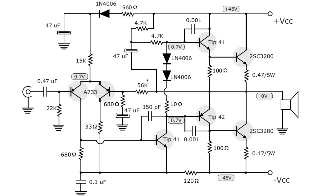 Skema Power Amplifier Quasi NPN