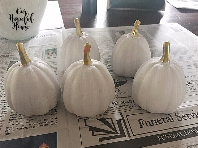 white painted ceramic pumpkins gold stems