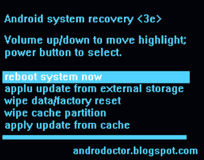 Contoh recovery mode Android -Drio AC, Dokter Android