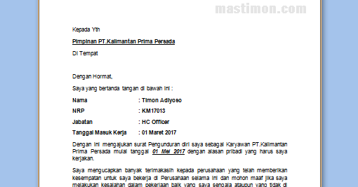 Contoh Surat Mengundurkan Diri Karyawan Dan Perhitungan Uang