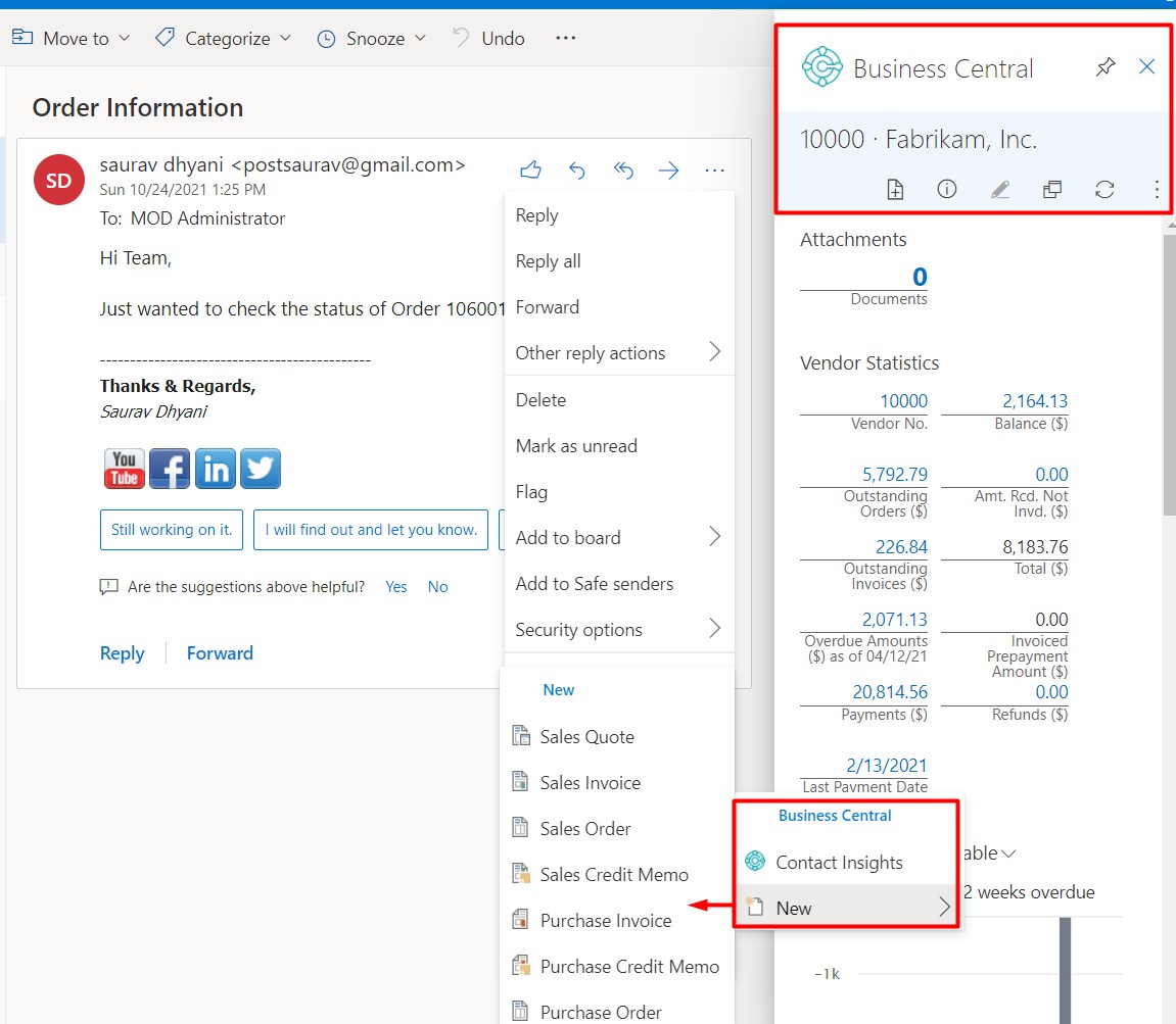 msdyn365bc 2021 Release Wave 2 Enhancements to the Outlook addin.