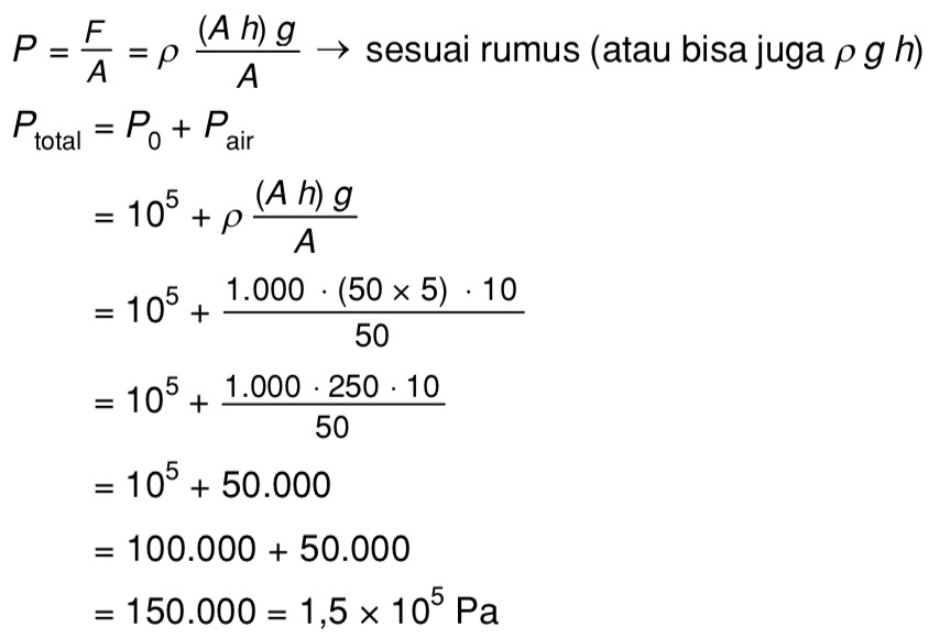 Apabila percepatan gravitasi bumi sebesar 10 m/s2 tekanan hidrostatis