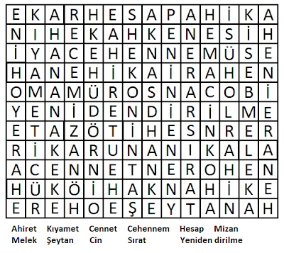 SONSUZLUGA YOLCULUK: Değerlendirme - Kelime Bulmaca Oyunu