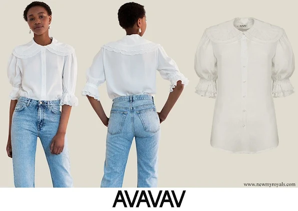 Crown Princess Victoria wore a short sleeve plisse collar blouse from AVAVAV