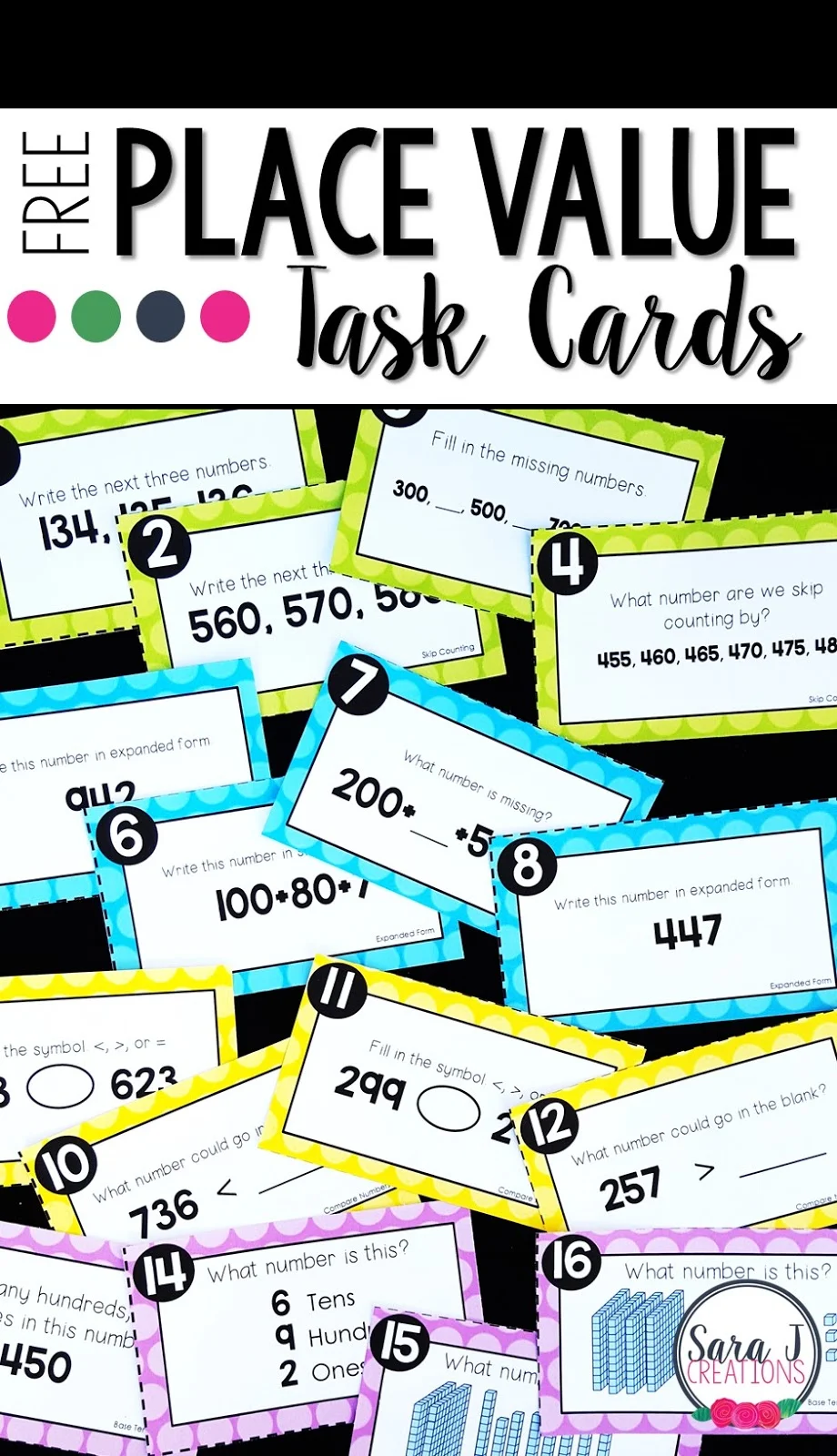 Free place value task cards - a practicing place value activity for 2nd grade