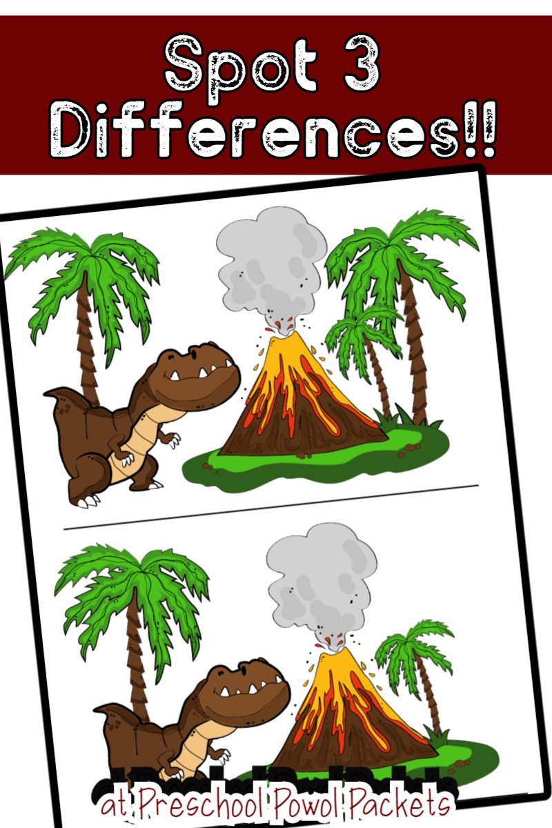 Spot 3 Differences: FREE Dinosaur Preschool Activity | Preschool Powol