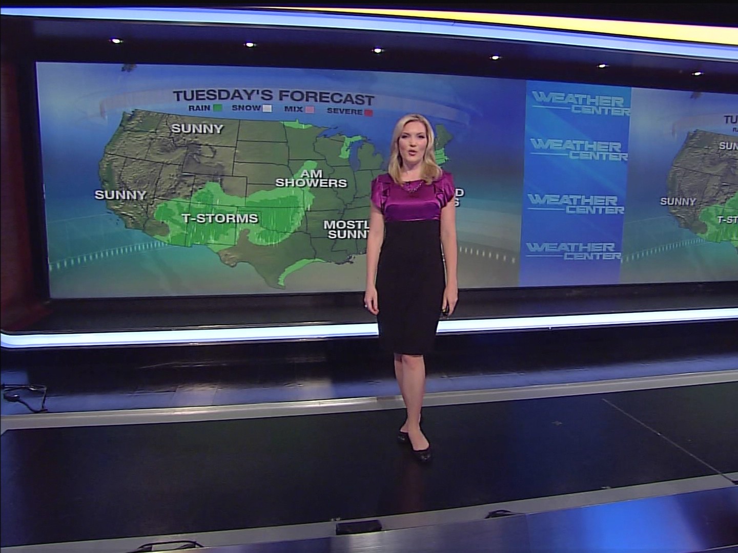 Ladies in Satin Blouses unknown weather channel anchor in purple satin top