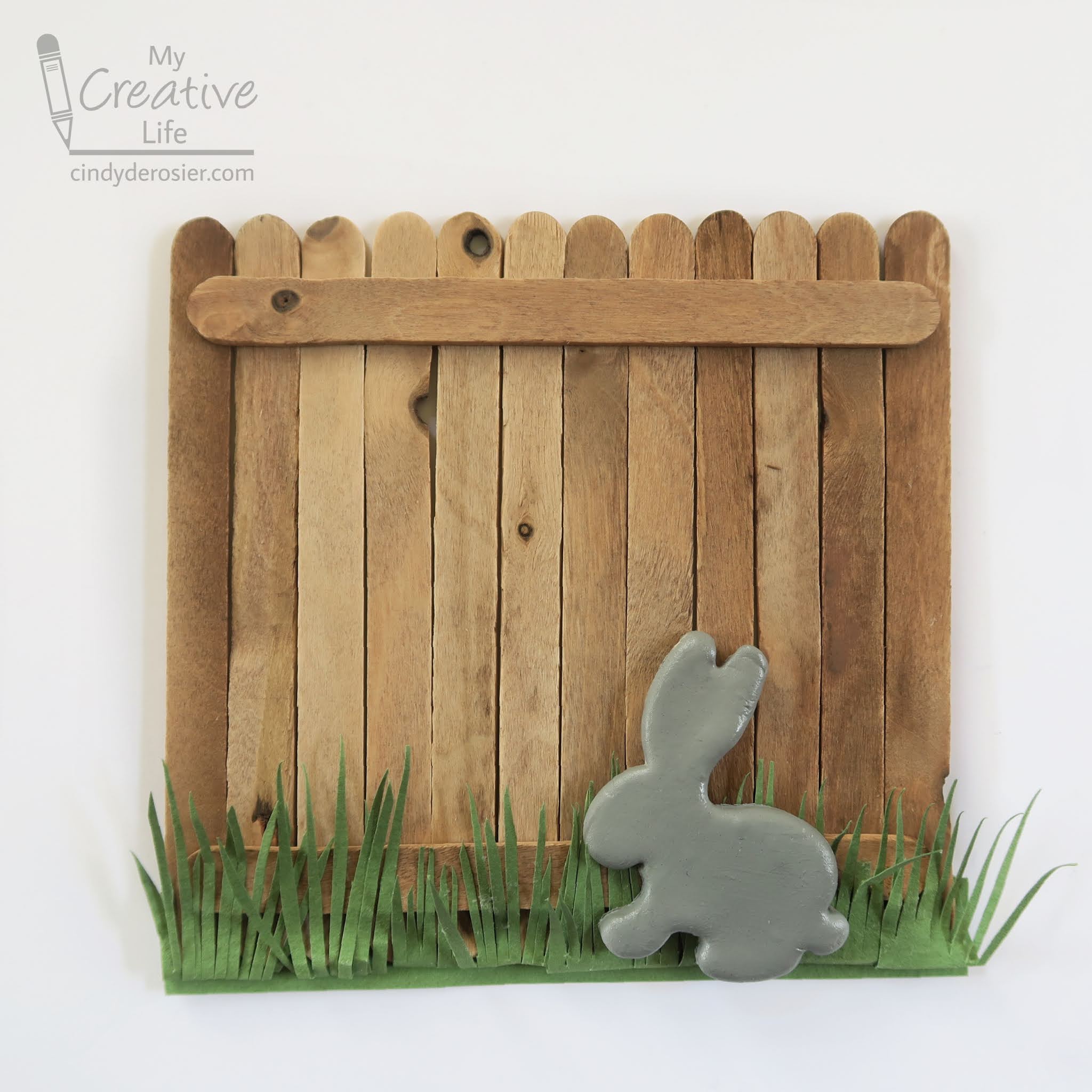 Cindy deRosier My Creative Life Bunny by the Craft Stick Fence (Bunny Week 2021, Day 3)