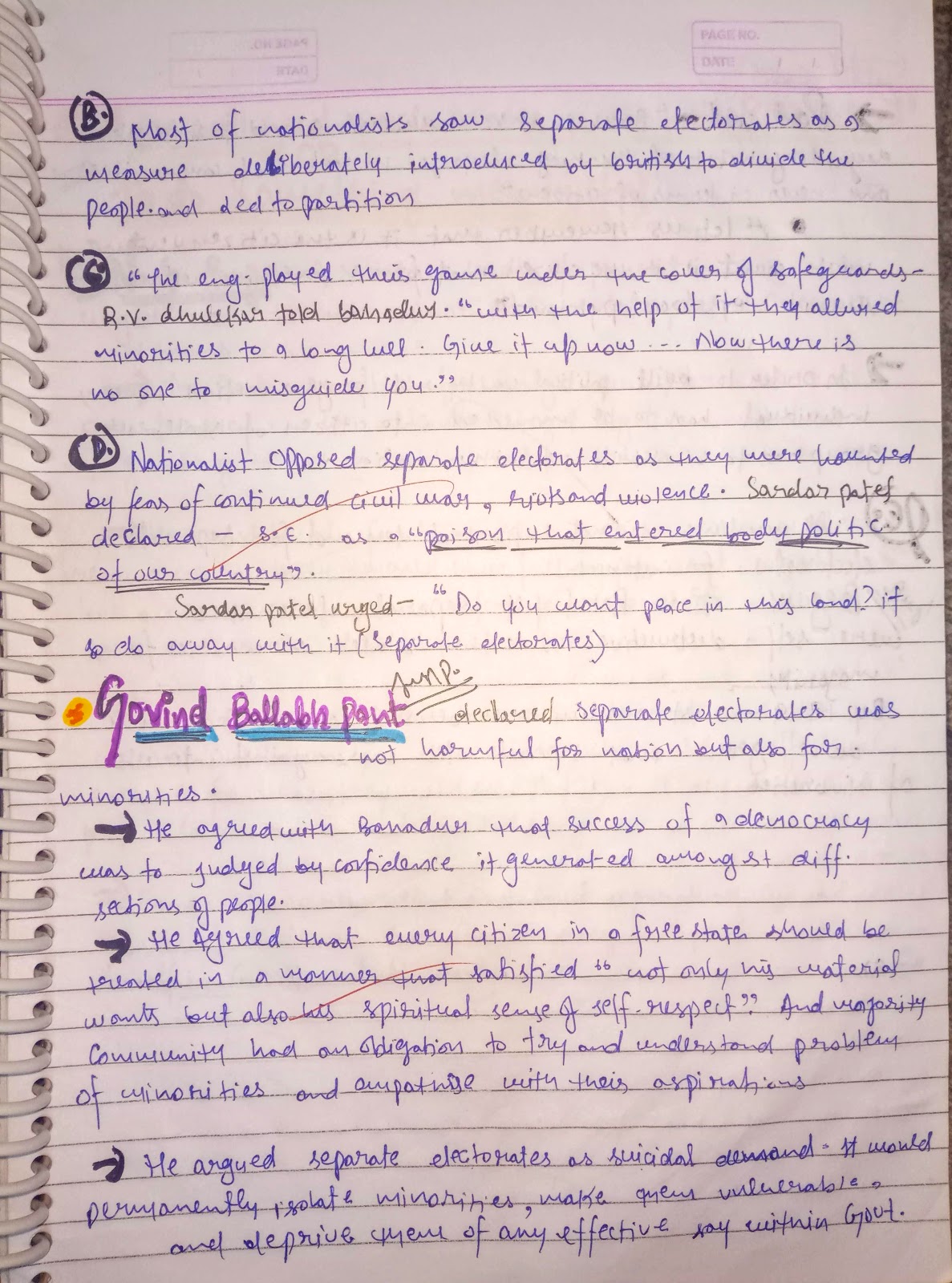 Handwritten Notes of FRAMING THE CONSTITUTION History Class 12th