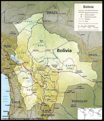 Mapa de los Límites territoriales de Bolivia