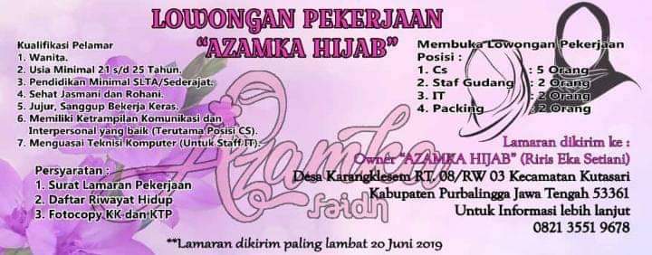 Lowongan Kerja Azamka Hijab Purbalingga Info Loker Purbalingga