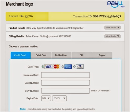 PayU Account Settings Screen
