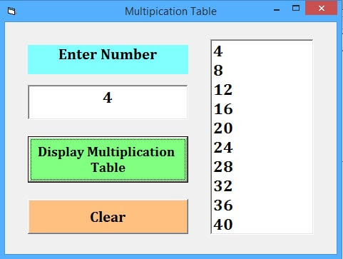 How to create multiplication table in visual basic 6.0