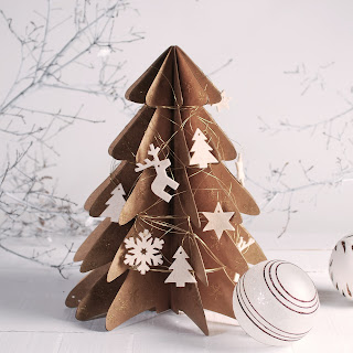 decoracion arbol de navidad de carton dorado fieltro self packaging