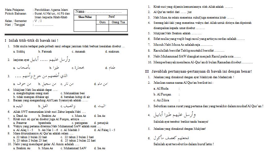 Contoh Soal Ulangan Harian Mata Pelajaran Pendidikan Agama Contoh Soal Ulangan Harian Mata Pelajaran Pendidikan Agama