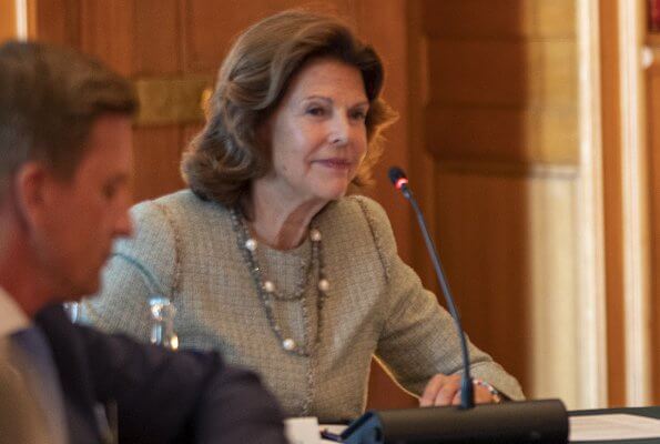 Queen Silvia, Crown Princess Victoria and Princess Sofia attended Partner Advisory Board Meeting. Multicoloured wool blend zig-zag knit jumper