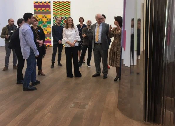 Hereditary Grand Duchess Stephanie visited opening of exhibition of artist Su-Mei Tse at Mudam Museum. wore crop bell sleeve lace top