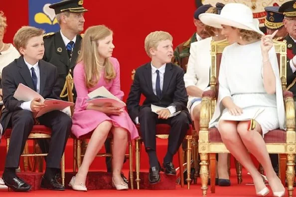 King Philippe - Filip and Queen Mathilde of Belgium, and Belgium's Princess Eleonore, Prince Gabriel, Crown Princess Elisabeth, Prince Emmanuel