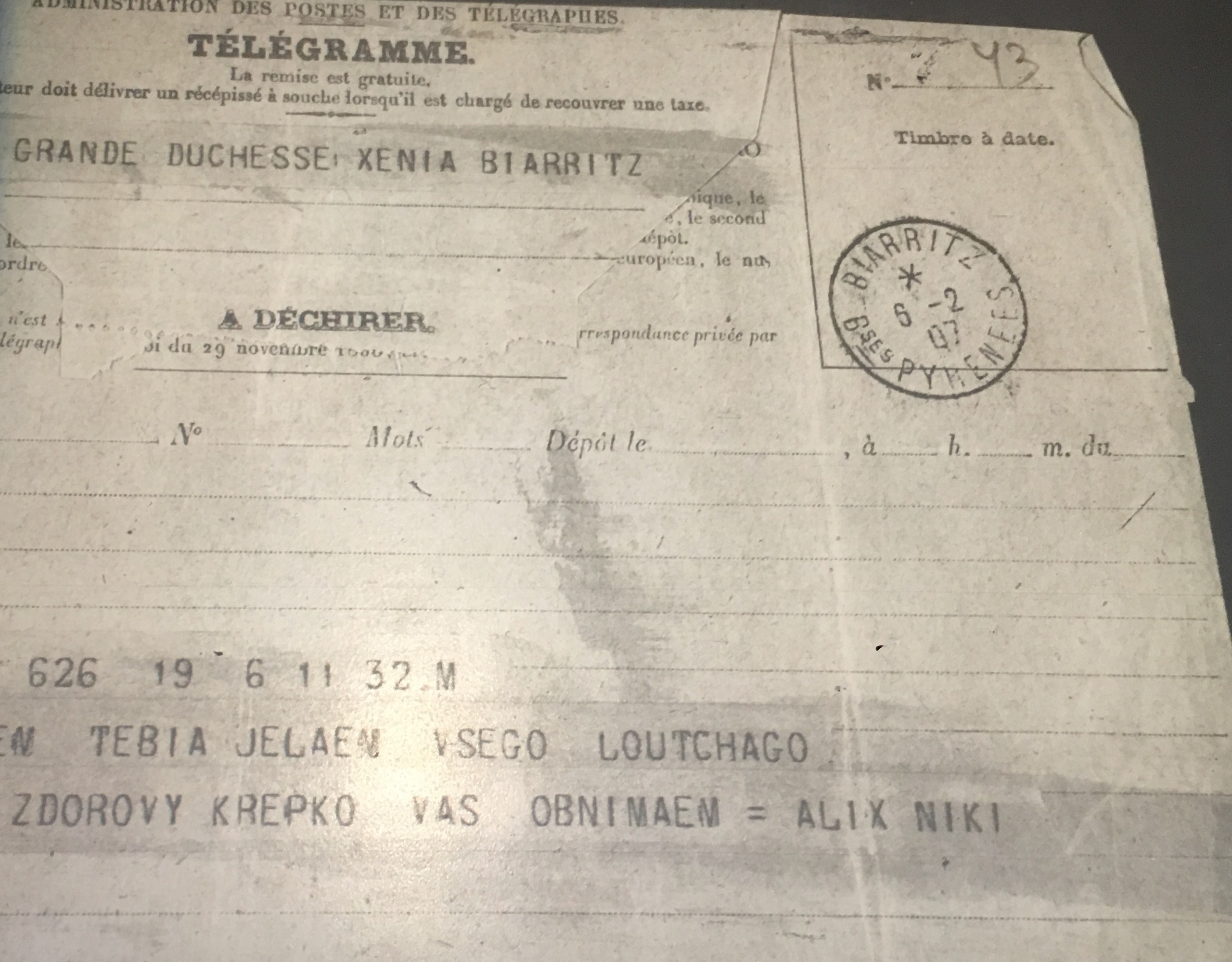 The Life of Empress Alexandra: Telegram to Xenia from Nicholas and ...