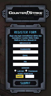 Form register di halaman CSO - Cara Daftar Game Counter Strike Online / CSO di Megaxus