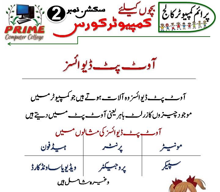 What is Output Devices in Computer Urdu Kids Course