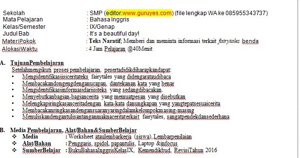 Rpp 1 Lembar Bahasa Inggris Smp Kelas 9 Semester 2 Situs Guru