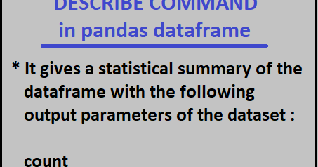 data-w-dash: describe command pandas python