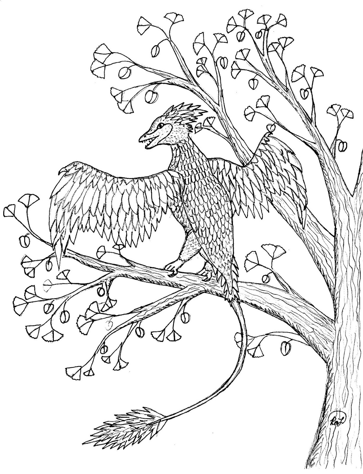 Robin's Great Coloring Pages: Jeholornis and a Dragon