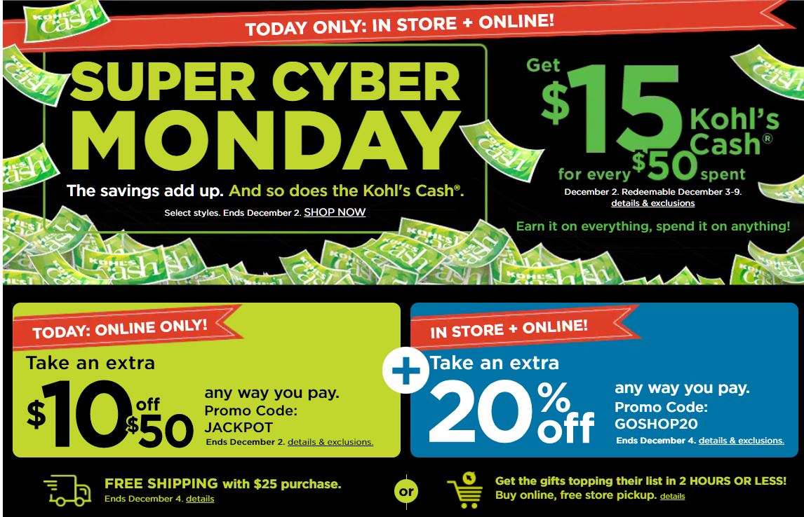 KOHL'S CYBER MONDAY DEALS LIVE NOW!! + Get an Extra 20% Off Entire Site