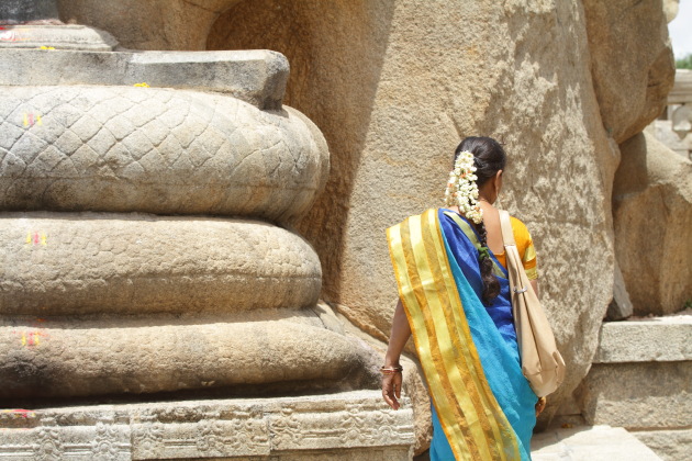 The coils of the Lepakshi Naga and the color tones of the South Indian Saree