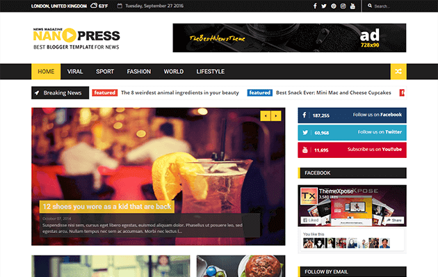 Nanopress Responsive News Magazine Blogger Template Free Download