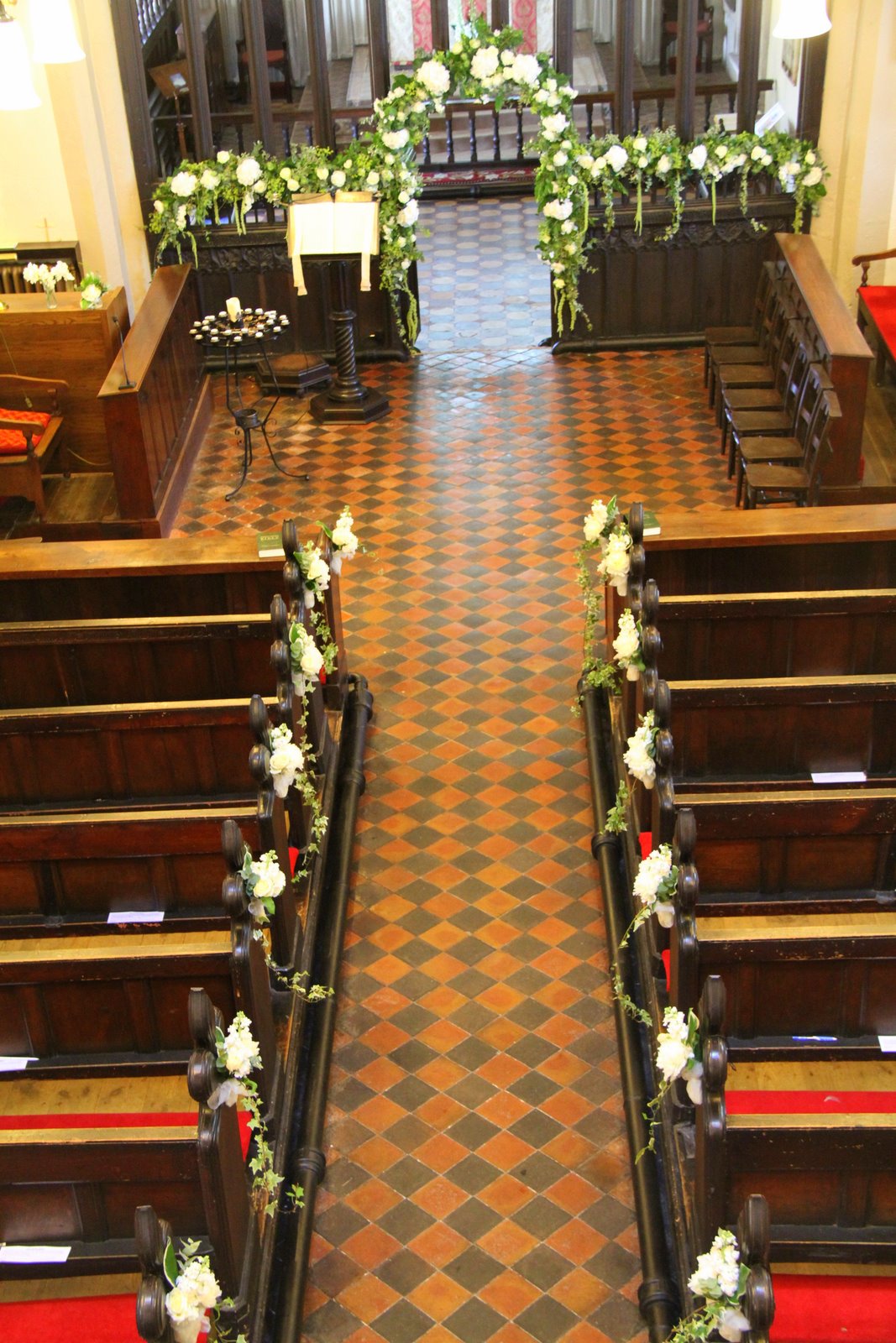 Flower Design Wedding Ceremony Styling: Pew End Decorations at All