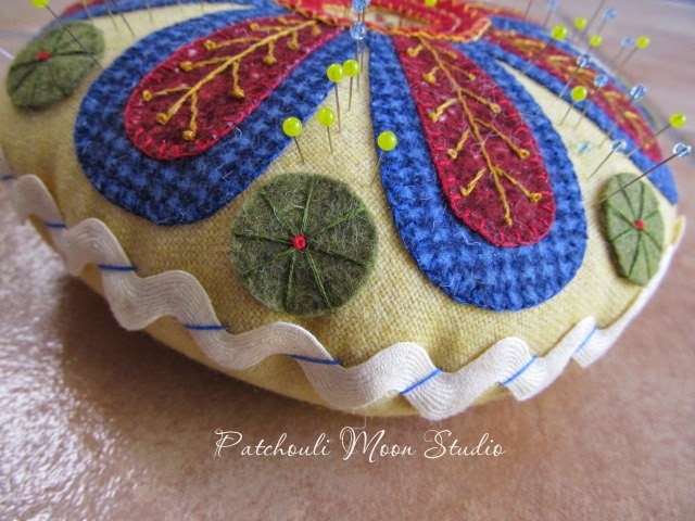 Patchouli Moon Studio~Wool Applique & Hand Embroidered Pincushion