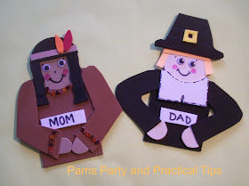 Pilgrim and Indian Thanksgiving Place Card Craft 