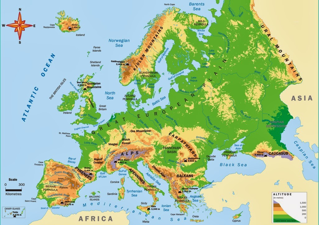 Description Physical Map Of Europe Showing Major Landforms And Images ...