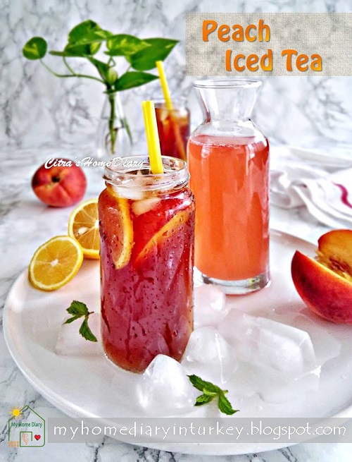 Perfect Peach syrup for  iced tea | Çitra's Home Diary. #peachrecipe #icedtea #peachsyrup #peachicetea #strawberryicedtea #estehbuahpersik #caramembuatesteh #şeftaliçay #şeftalisurubu