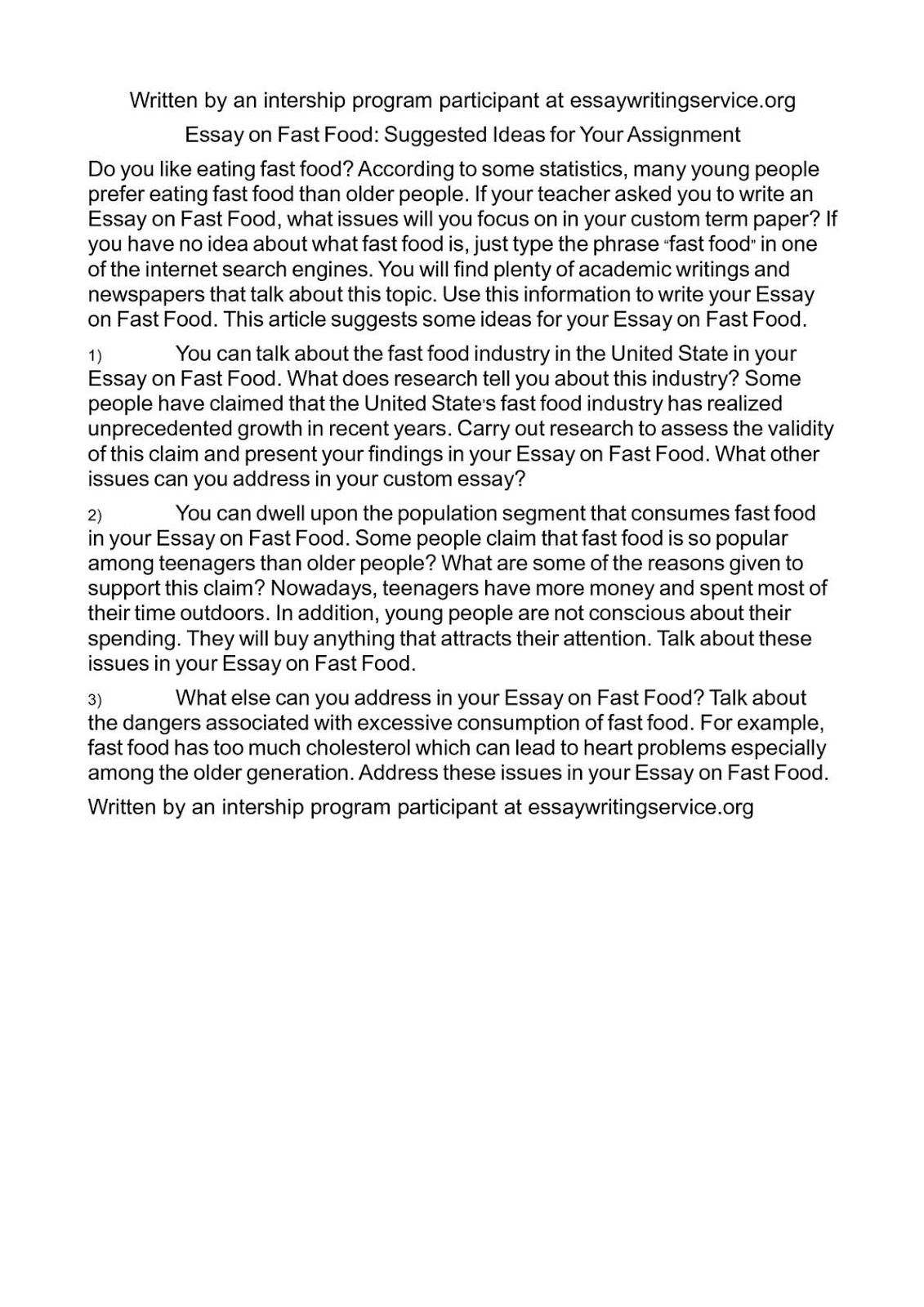 sample argumentative essay on fast food