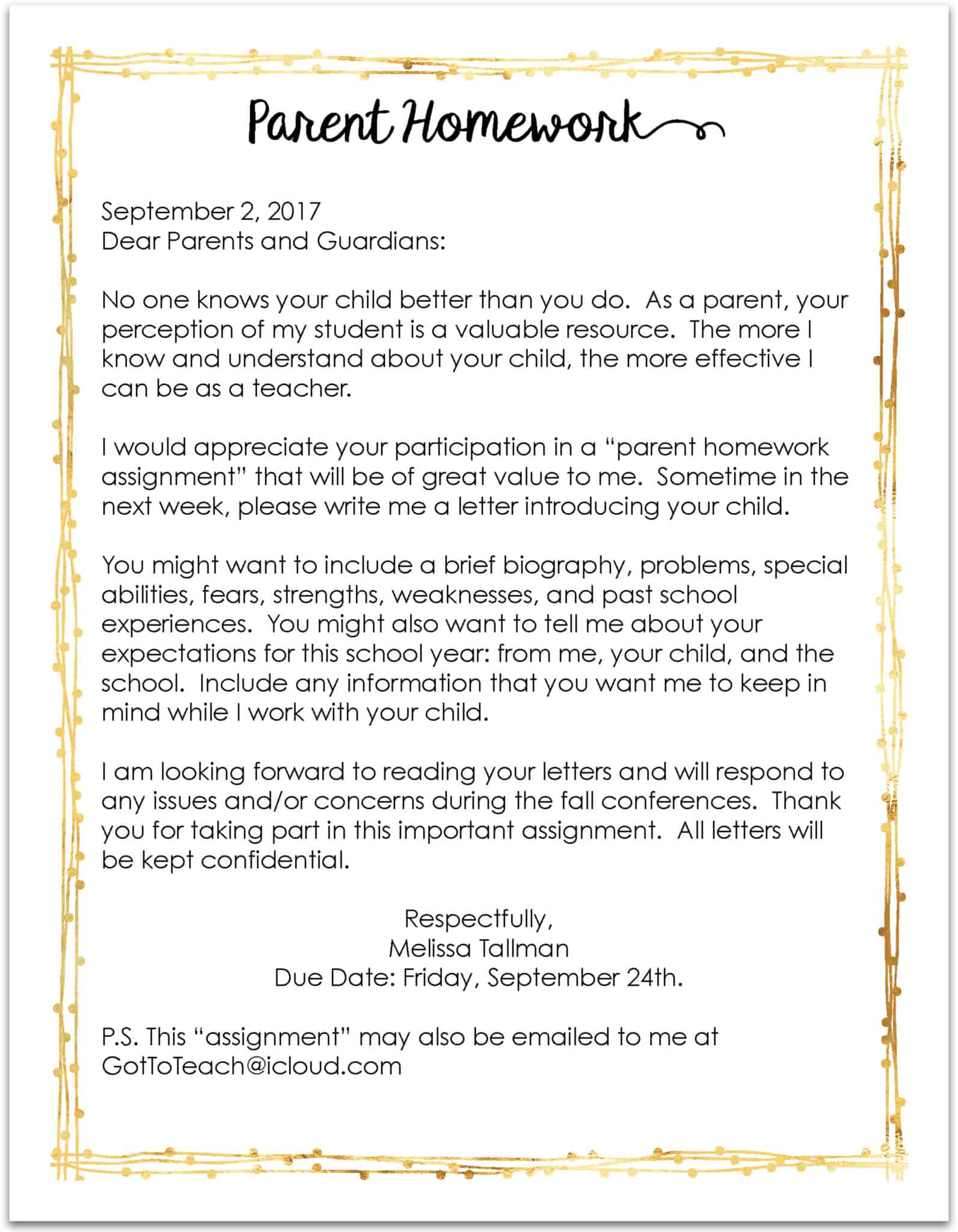 Teacher Introduction Letter To Parents Sample Thankyou Letter